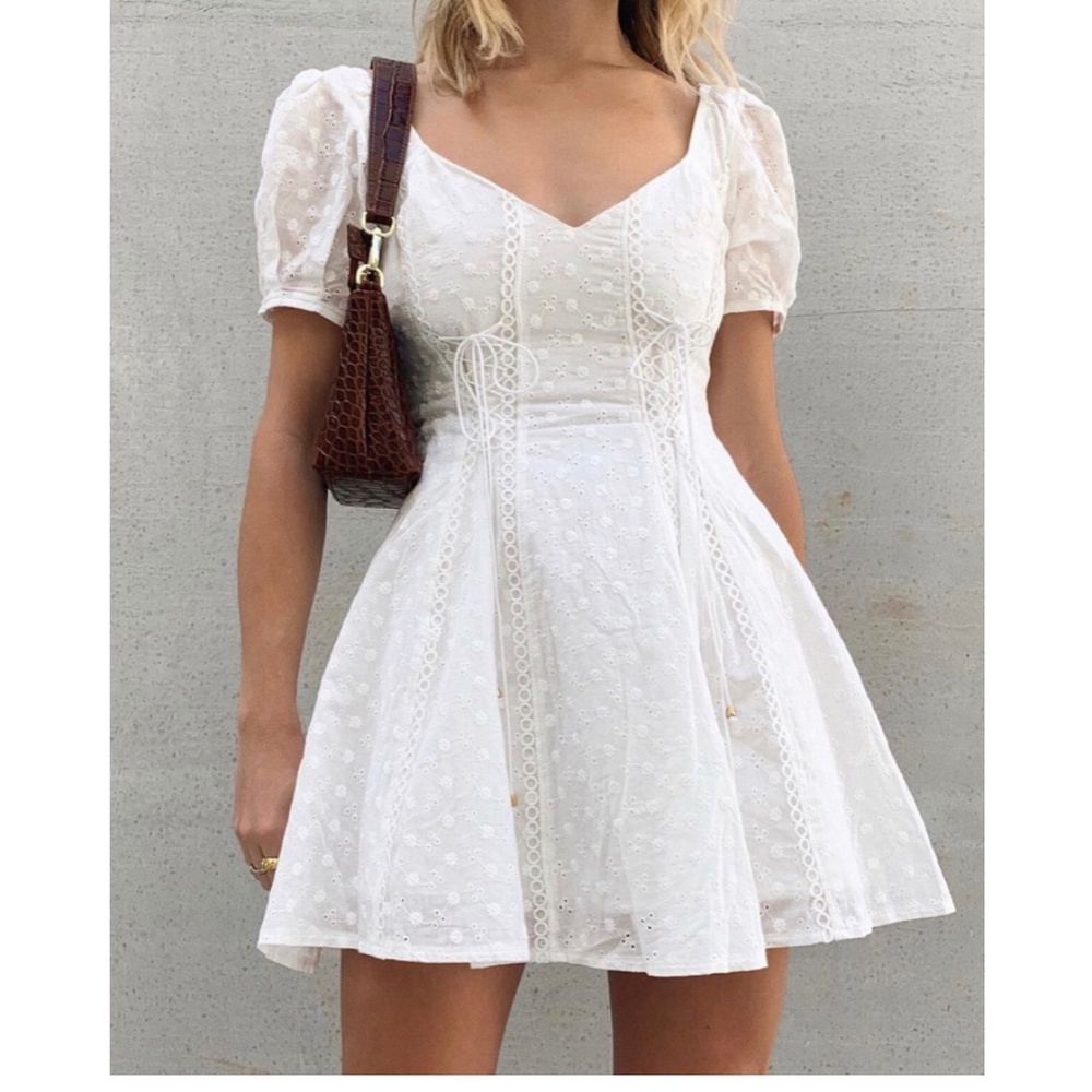Boho gypsy white polka dot mini dress - Picture 2 of 5